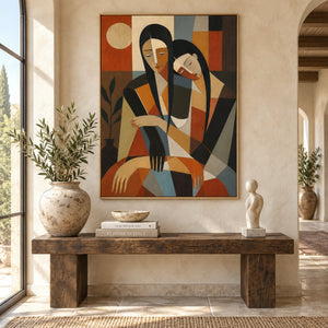 Cubist Two Women Embrace Portrait | 3D Textured Wall Art