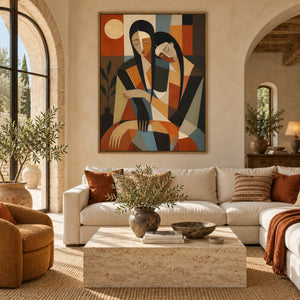 Cubist Two Women Embrace Portrait | 3D Textured Wall Art