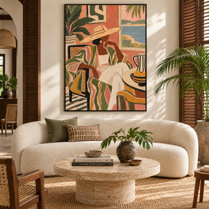 Tropical Lady in Straw Hat Portrait | 3D Textured Wall Art