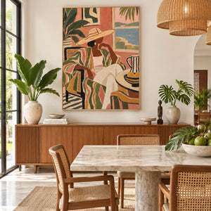 Tropical Lady in Straw Hat Portrait | 3D Textured Wall Art