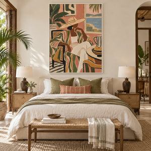 Tropical Lady in Straw Hat Portrait | 3D Textured Wall Art