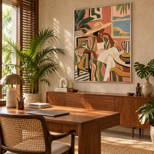 Tropical Lady in Straw Hat Portrait | 3D Textured Wall Art