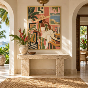 Tropical Lady in Straw Hat Portrait | 3D Textured Wall Art