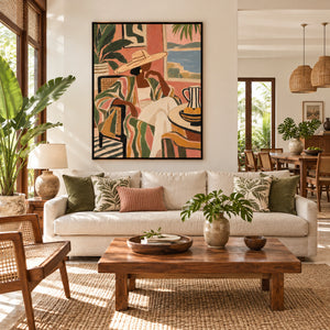 Tropical Lady in Straw Hat Portrait | 3D Textured Wall Art