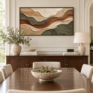 Green Earth Tone Layered Wave Plaster Art | 3D Textured Wall Art