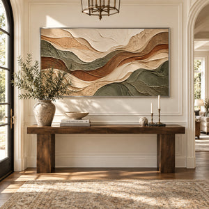 Green Earth Tone Layered Wave Plaster Art | 3D Textured Wall Art