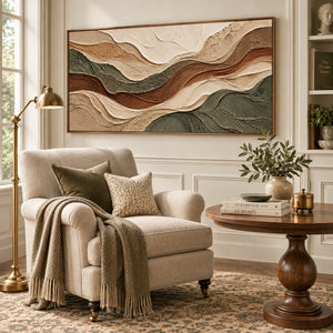 Green Earth Tone Layered Wave Plaster Art | 3D Textured Wall Art