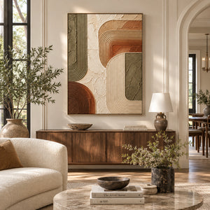 Curved Line Mid-Century Relief Canvas | Thick Impasto Painting