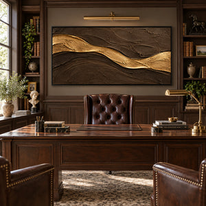 Dark Brown & Gold Flowing Wave Plaster Art | 3D Textured Wall Art