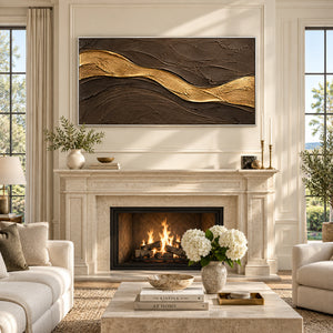Dark Brown & Gold Flowing Wave Plaster Art | 3D Textured Wall Art