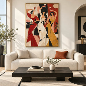 Abstract Dancing Ladies with Wine | 3D Textured Wall Art