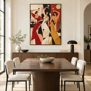 Abstract Dancing Ladies with Wine | 3D Textured Wall Art