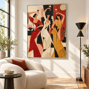 Abstract Dancing Ladies with Wine | 3D Textured Wall Art