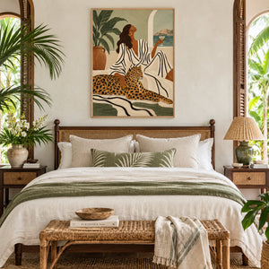 Tropical Lady with Leopard Portrait | 3D Textured Wall Art