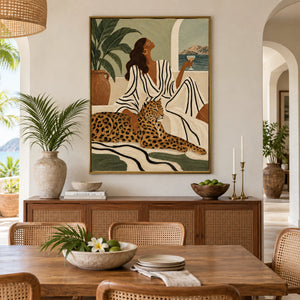 Tropical Lady with Leopard Portrait | 3D Textured Wall Art