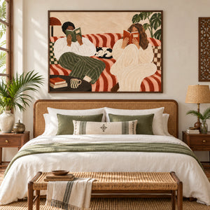 Couple Reading with Cat Portrait | 3D Textured Wall Art