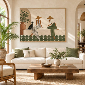Sage Green Terracotta Vacation Relief Canvas | Thick Impasto Painting