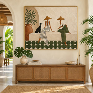 Sage Green Terracotta Vacation Relief Canvas | Thick Impasto Painting