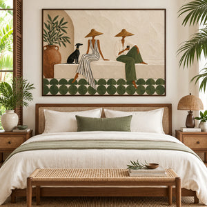 Sage Green Terracotta Vacation Relief Canvas | Thick Impasto Painting