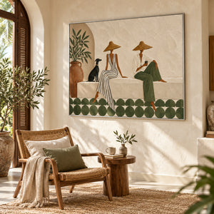 Sage Green Terracotta Vacation Relief Canvas | Thick Impasto Painting