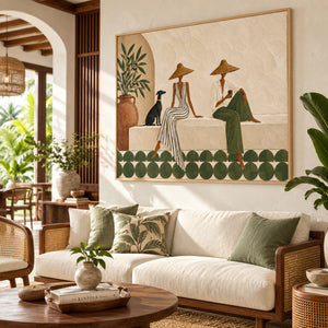 Sage Green Terracotta Vacation Relief Canvas | Thick Impasto Painting