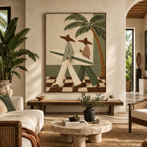 Retro Beach Couple Abstract Art | Warm Boho Wall Decor