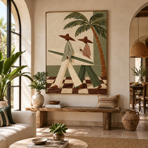 Retro Beach Couple Abstract Art | Warm Boho Wall Decor