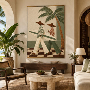 Retro Beach Couple Abstract Art | Warm Boho Wall Decor