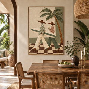 Retro Beach Couple Abstract Art | Warm Boho Wall Decor