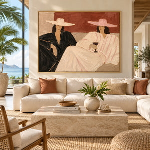Leisure Retro Women Portrait Art | Warm Coastal Luxury Wall Decor