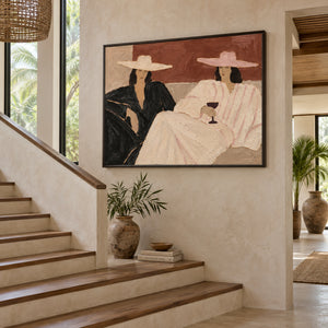 Leisure Retro Women Portrait Art | Warm Coastal Luxury Wall Decor