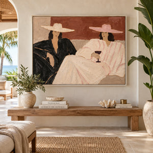 Leisure Retro Women Portrait Art | Warm Coastal Luxury Wall Decor