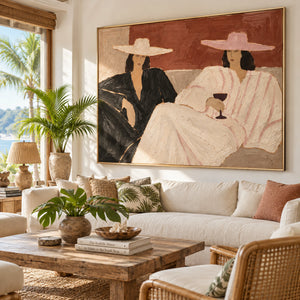 Leisure Retro Women Portrait Art | Warm Coastal Luxury Wall Decor