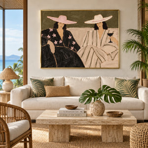 Tropical Vacation Women Portrait Art | Warm Boho Horizontal Wall Decor