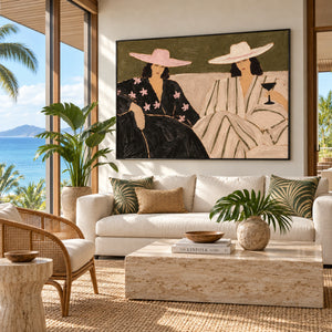 Tropical Vacation Women Portrait Art | Warm Boho Horizontal Wall Decor