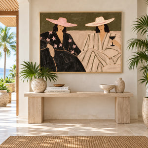 Tropical Vacation Women Portrait Art | Warm Boho Horizontal Wall Decor