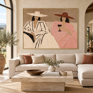 Two Elegant Ladies with Wide Hats Art | 3D Textured Wall Art