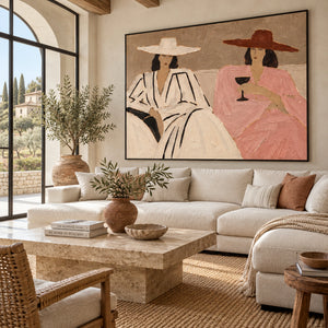 Two Elegant Ladies with Wide Hats Art | 3D Textured Wall Art