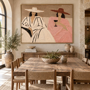 Two Elegant Ladies with Wide Hats Art | 3D Textured Wall Art