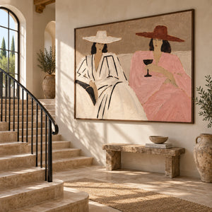 Two Elegant Ladies with Wide Hats Art | 3D Textured Wall Art