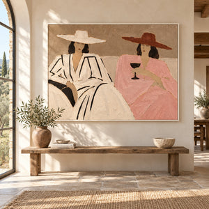 Two Elegant Ladies with Wide Hats Art | 3D Textured Wall Art