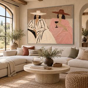 Two Elegant Ladies with Wide Hats Art | 3D Textured Wall Art