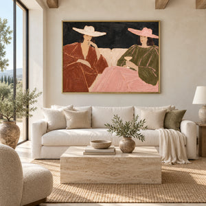 Black Background Rust Olive Pink Figure Canvas | Thick Impasto Painting