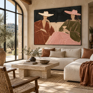 Black Background Rust Olive Pink Figure Canvas | Thick Impasto Painting
