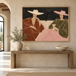 Black Background Rust Olive Pink Figure Canvas | Thick Impasto Painting