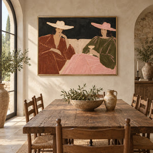 Black Background Rust Olive Pink Figure Canvas | Thick Impasto Painting