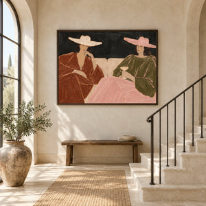 Black Background Rust Olive Pink Figure Canvas | Thick Impasto Painting