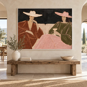 Black Background Rust Olive Pink Figure Canvas | Thick Impasto Painting