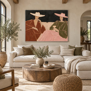 Black Background Rust Olive Pink Figure Canvas | Thick Impasto Painting