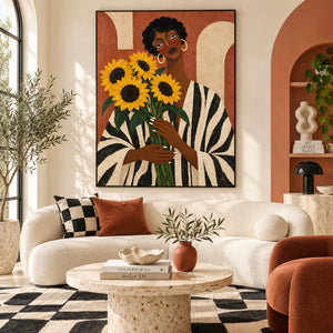 Black Lady with Sunflowers Portrait Art | 3D Textured Wall Art